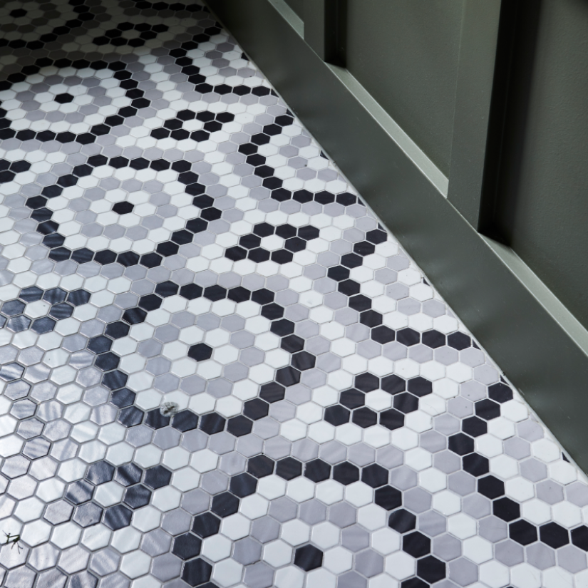 Glass Hex - Black, White & Grey - Glass Mosaic Tile