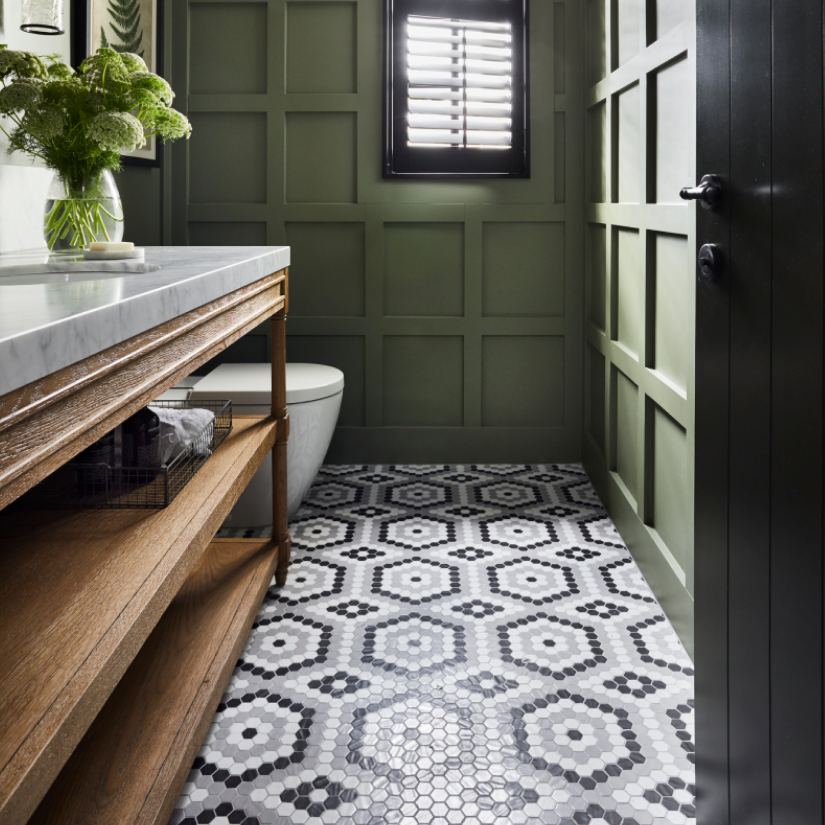 Glass Hex - Black, White & Grey - Glass Mosaic Tile